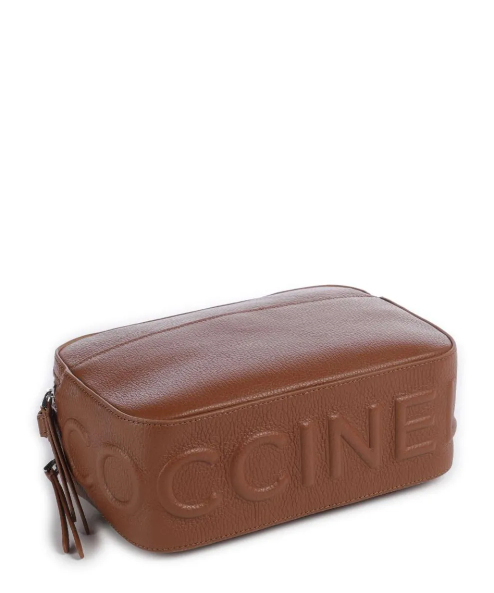 Myrtha Maxi Logo Umhängetasche genarbtes Rindsleder braun