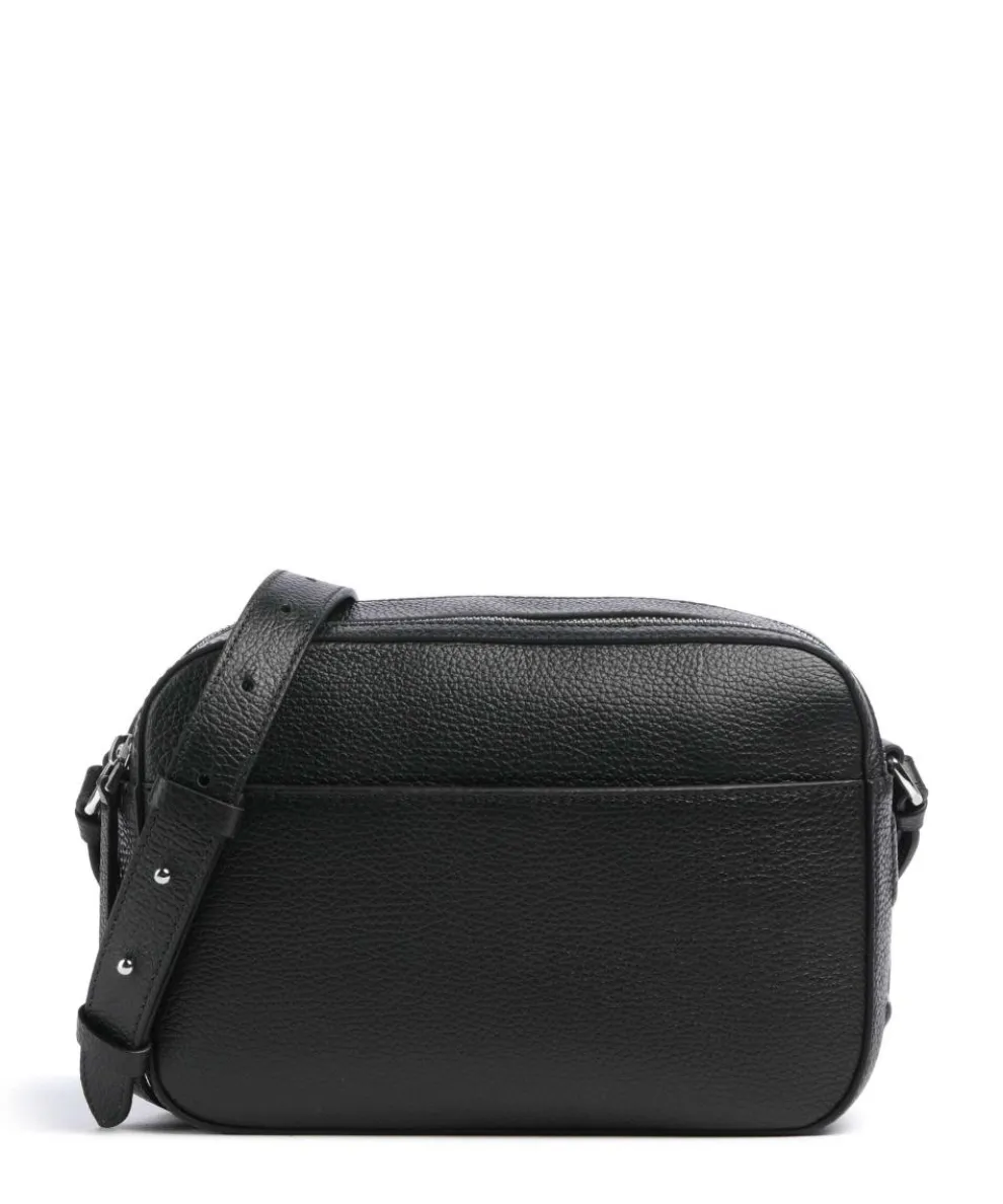 Myrtha Maxi Logo Umhängetasche genarbtes Rindsleder schwarz