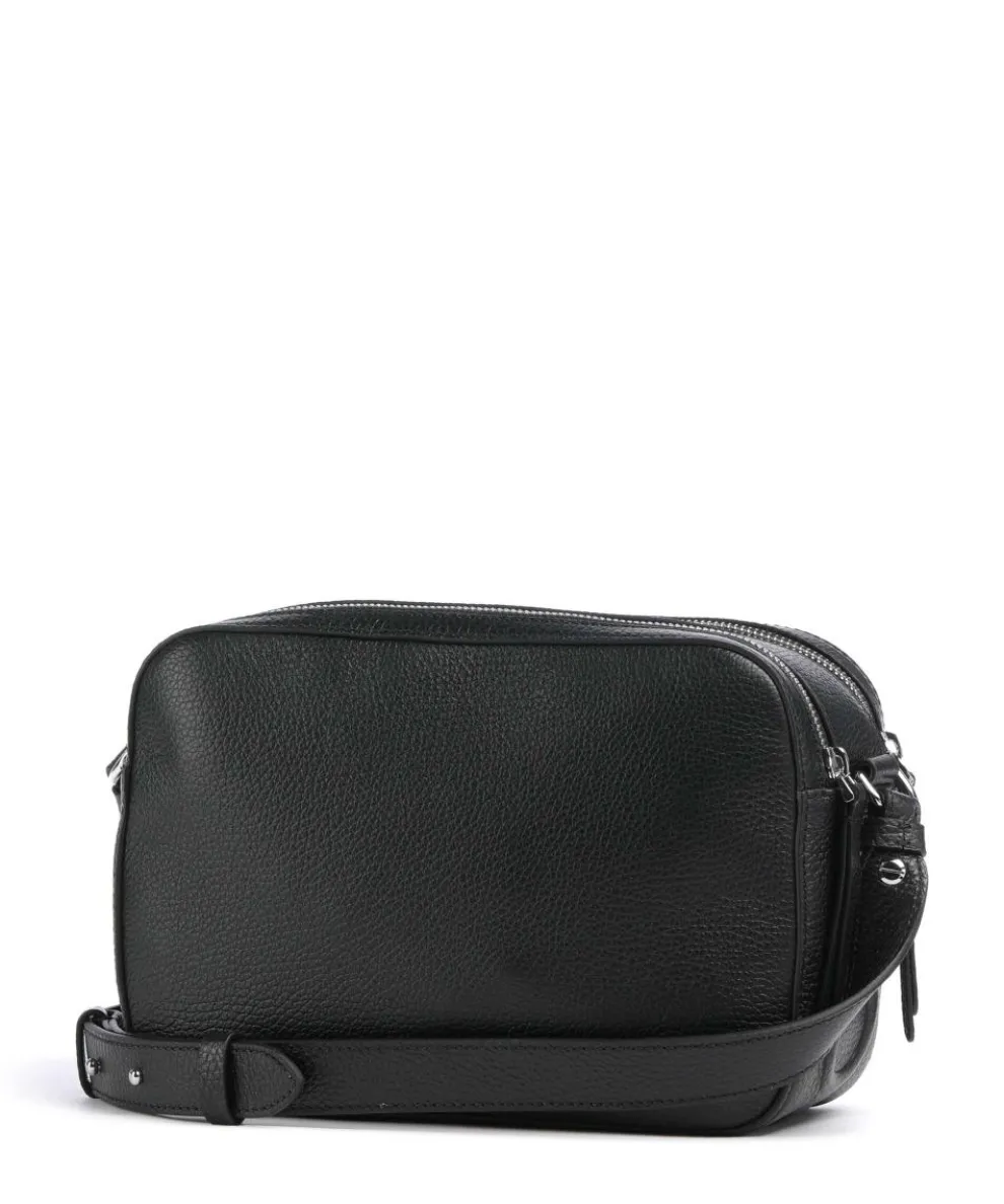 Myrtha Maxi Logo Umhängetasche genarbtes Rindsleder schwarz