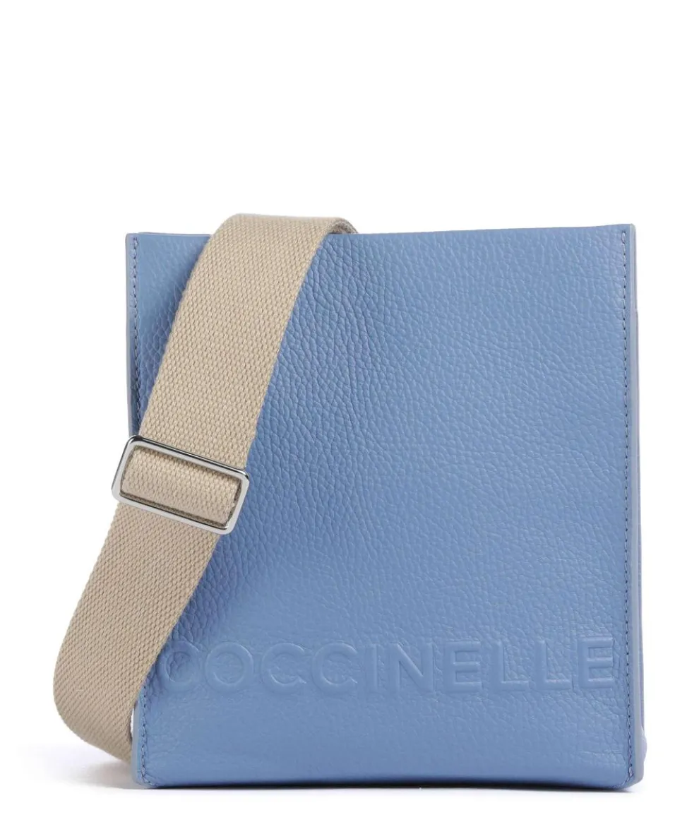 Myrtha Maxi Logo Umhängetasche genarbtes Leder blau