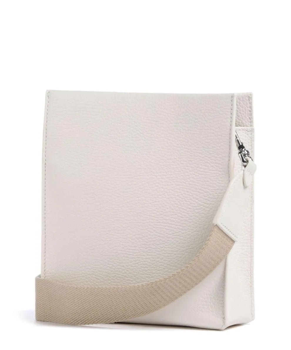 Myrtha Maxi Logo Umhängetasche genarbtes Leder weiß