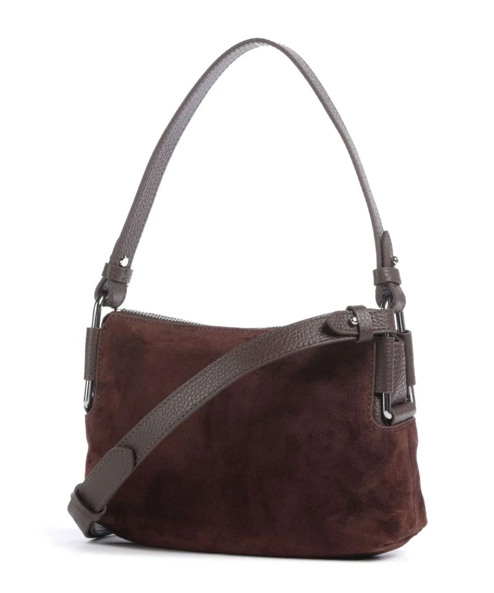 Rebekka Suede Schultertasche aufgerautes Rindsleder dunkelbraun