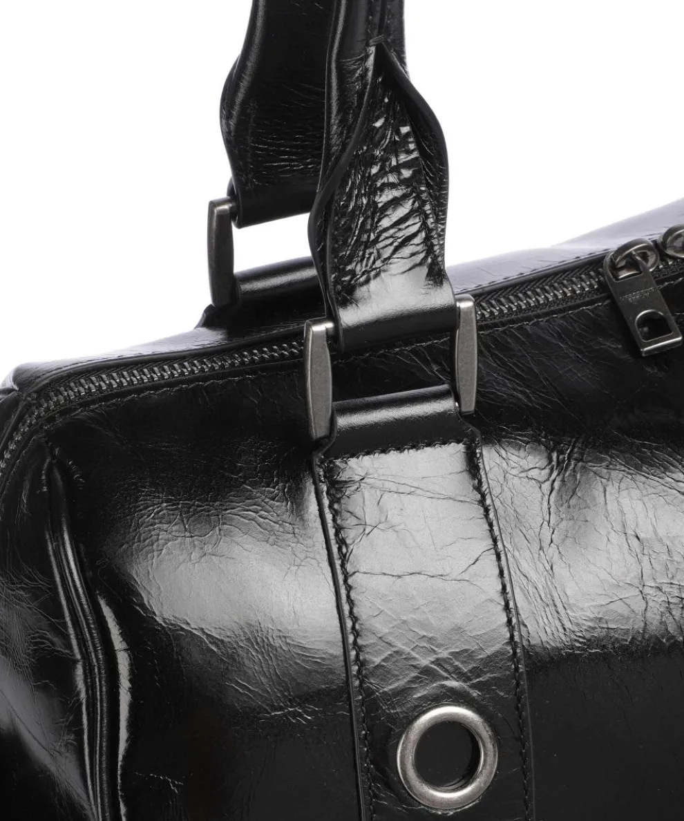 Nika Lack Distressed L Schultertasche fein genarbtes Rindsleder schwarz