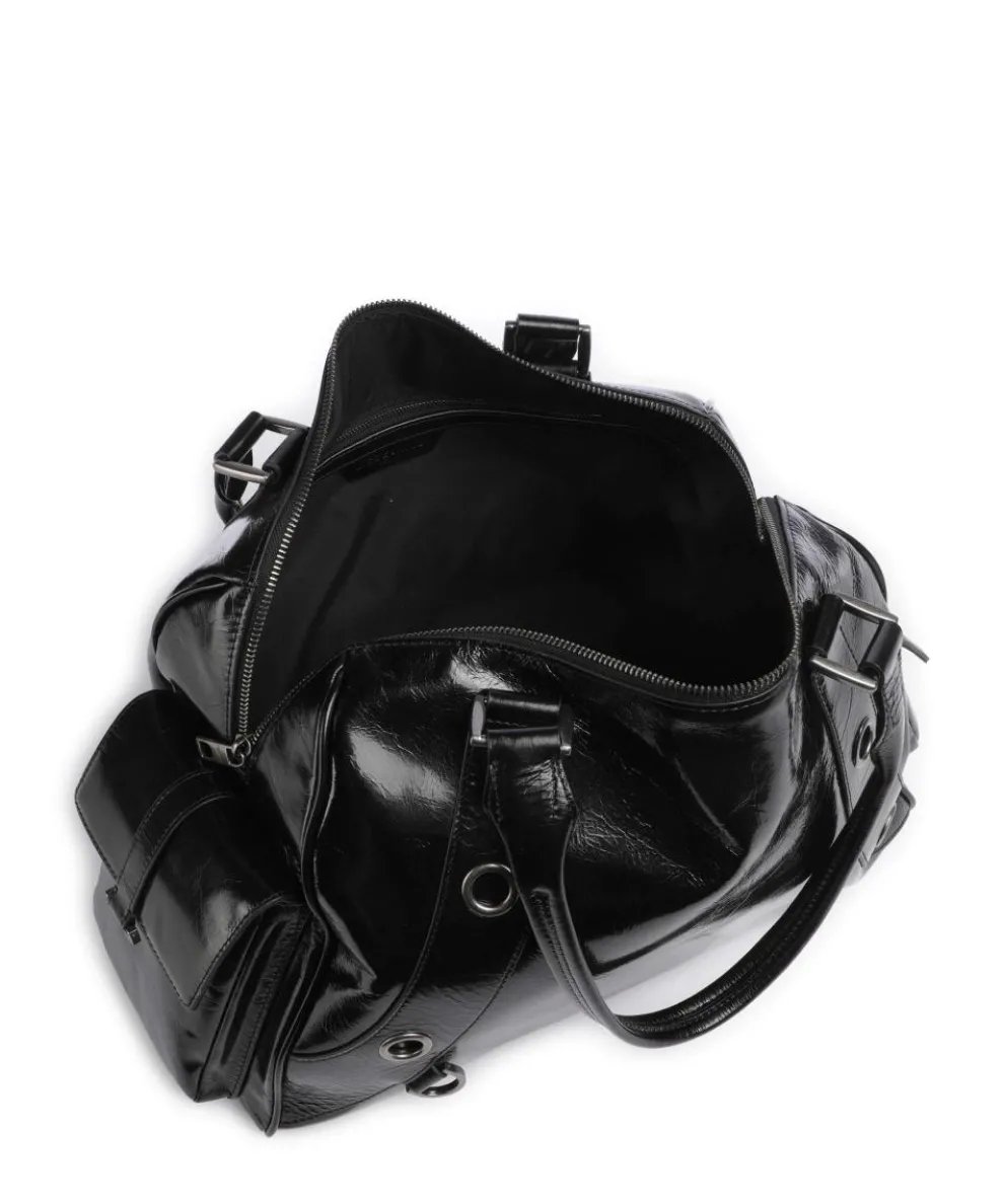 Nika Lack Distressed L Schultertasche fein genarbtes Rindsleder schwarz