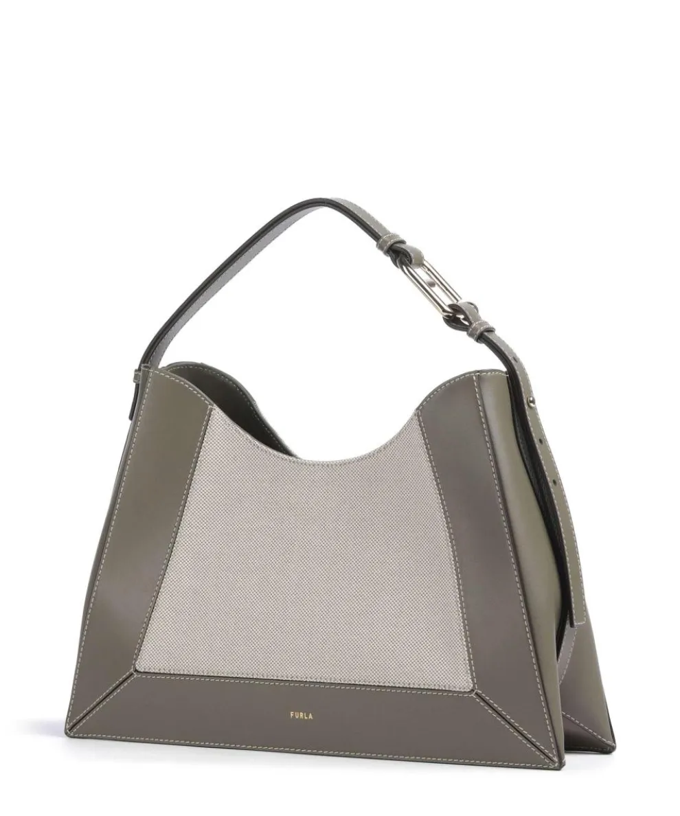 Nuvola L Beuteltasche Canvas, fein genarbtes Leder beige/grau