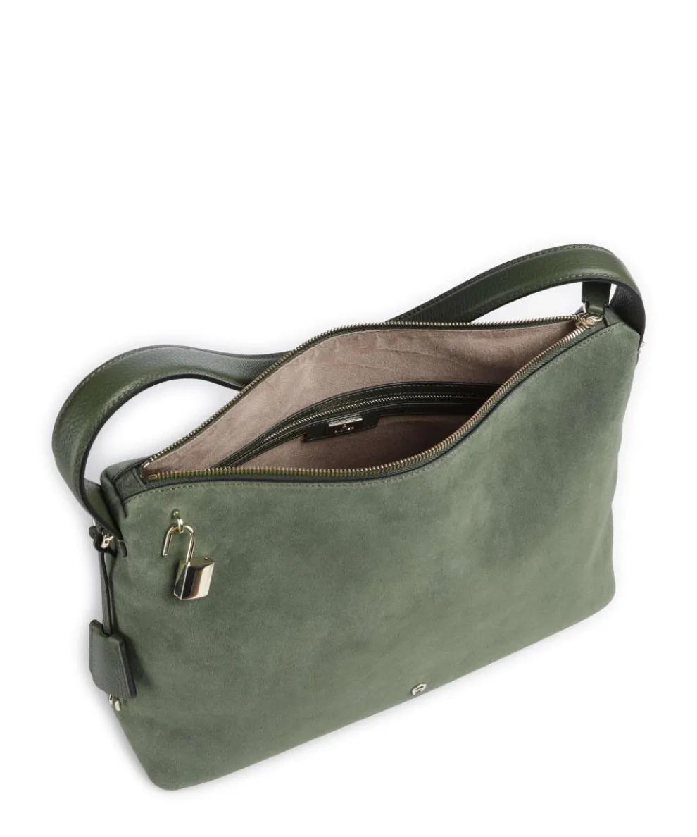 Delia L Beuteltasche aufgerautes Leder dunkelgrün