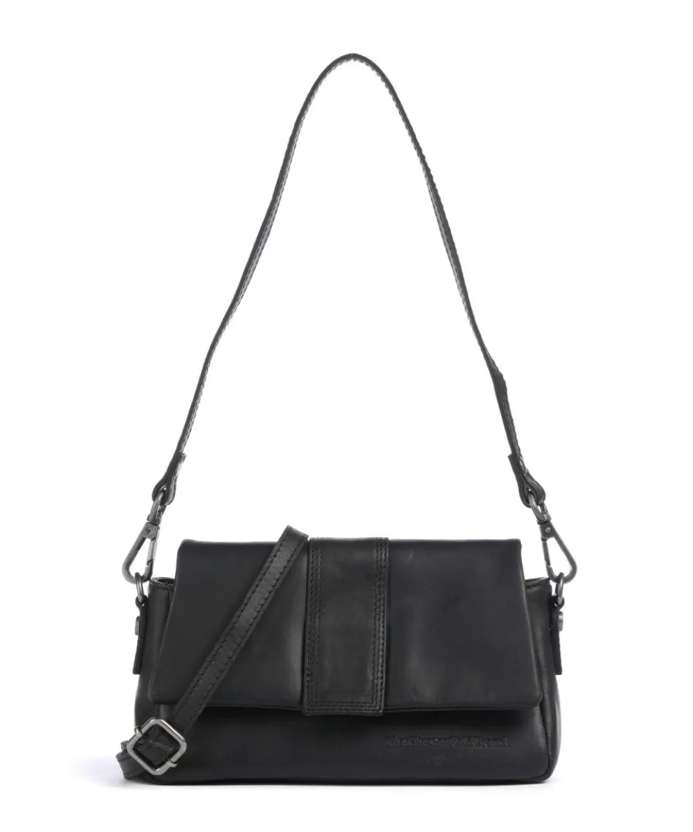 Wax Pull Up Cow Clifden Schultertasche fein genarbtes Rindsleder schwarz