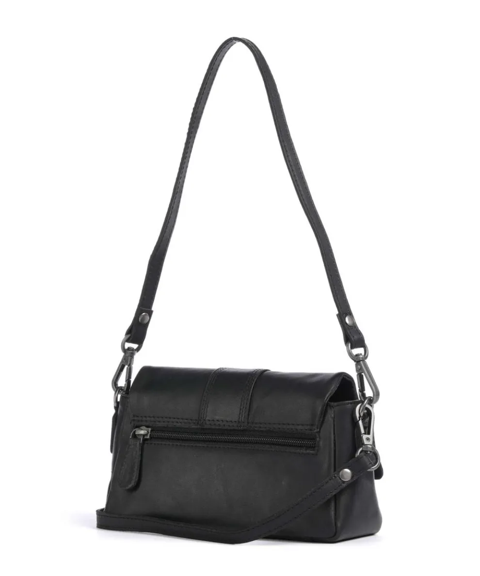 Wax Pull Up Cow Clifden Schultertasche fein genarbtes Rindsleder schwarz