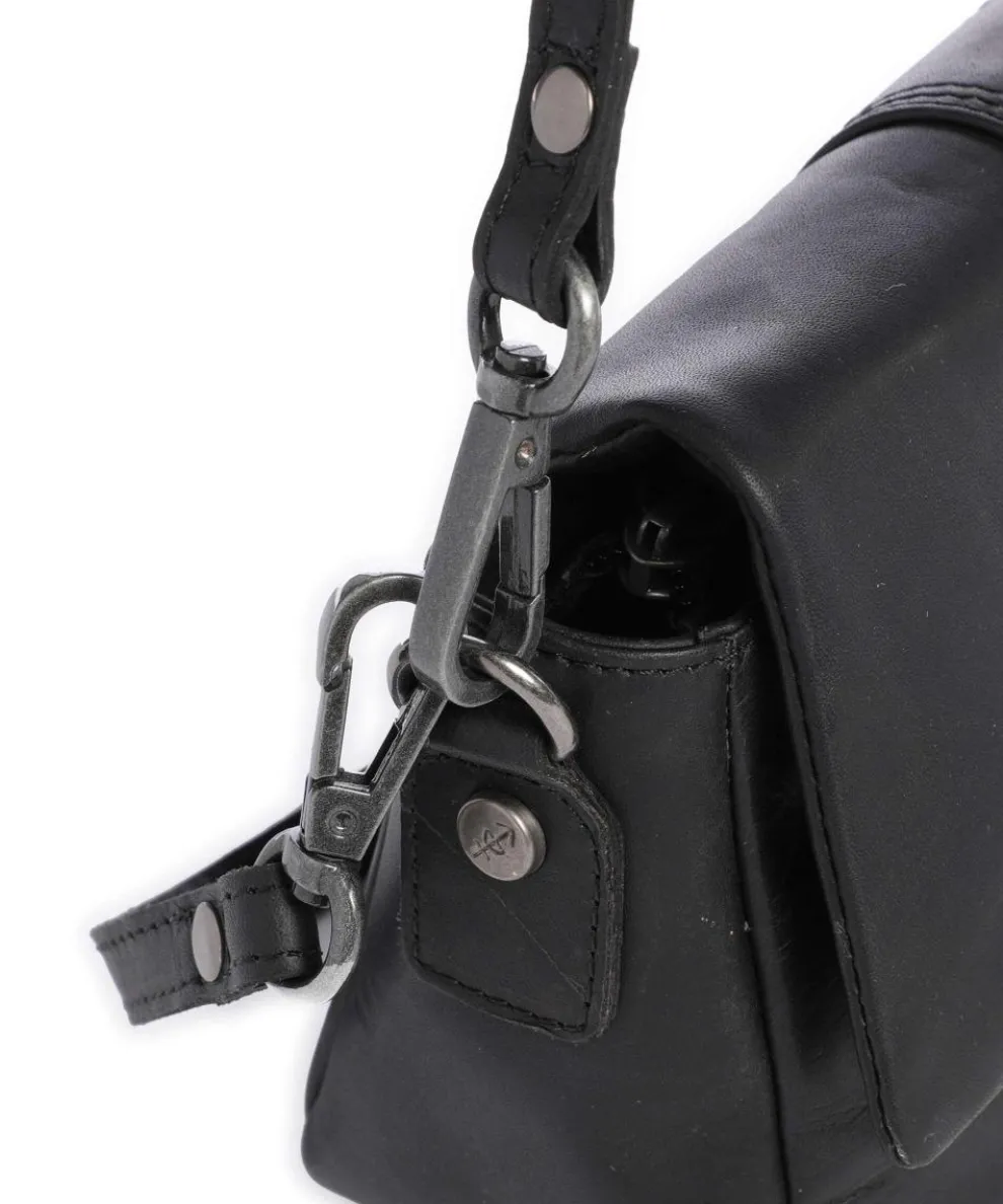 Wax Pull Up Cow Clifden Schultertasche fein genarbtes Rindsleder schwarz