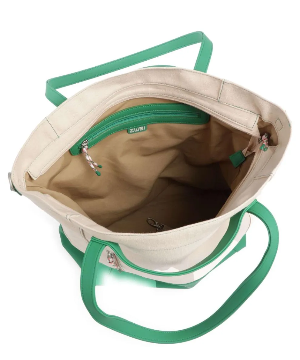 Fiorella FI200 Shopper Lederimitat, Canvas beige/grün