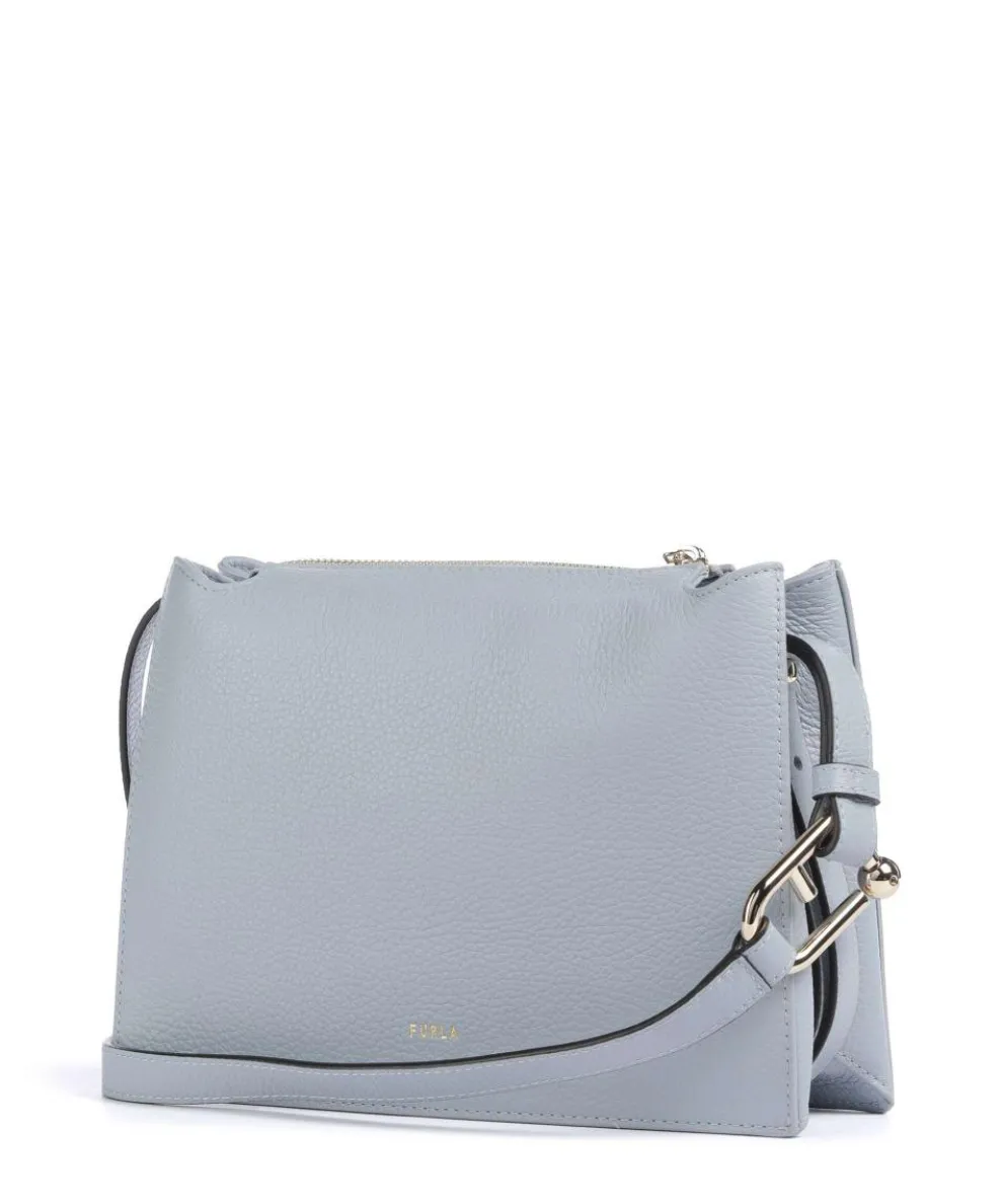 Nuvola S Umhängetasche genarbtes Leder hellblau