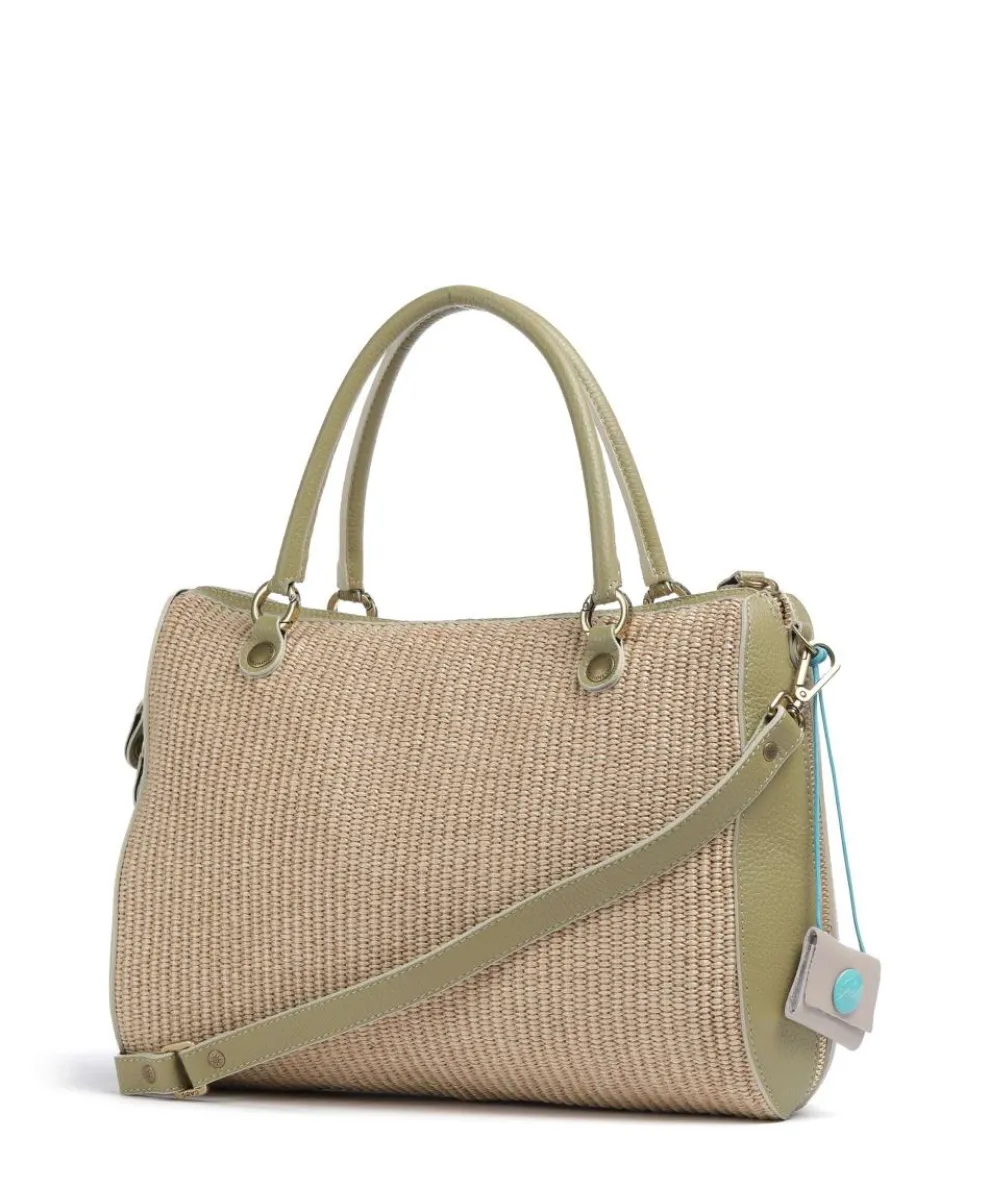 Oceania Karima Handtasche Polyamide, genarbtes Kalbsleder beige/grün