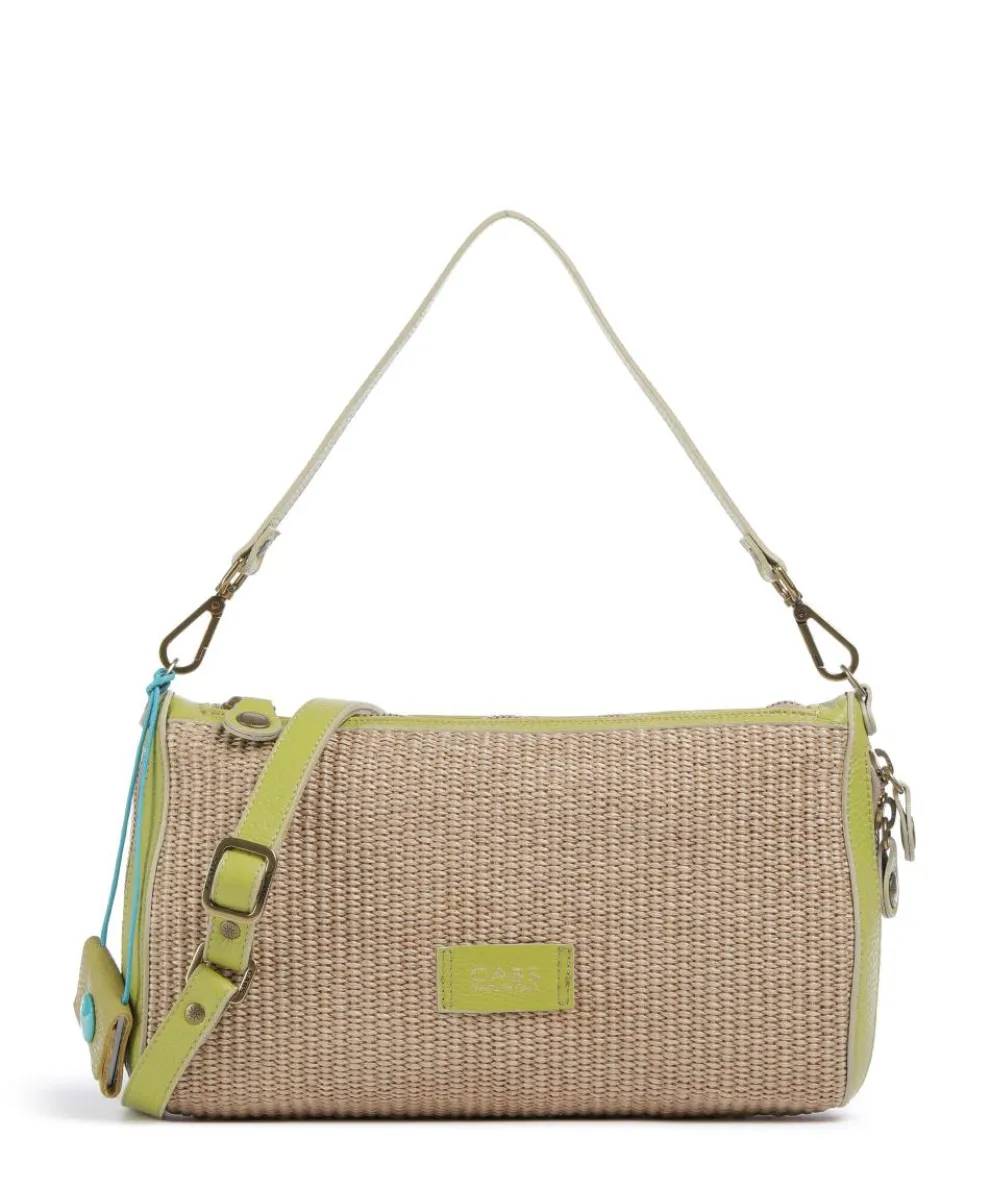 Oceania Pepita Schultertasche Bast, genarbtes Kalbsleder beige/grün