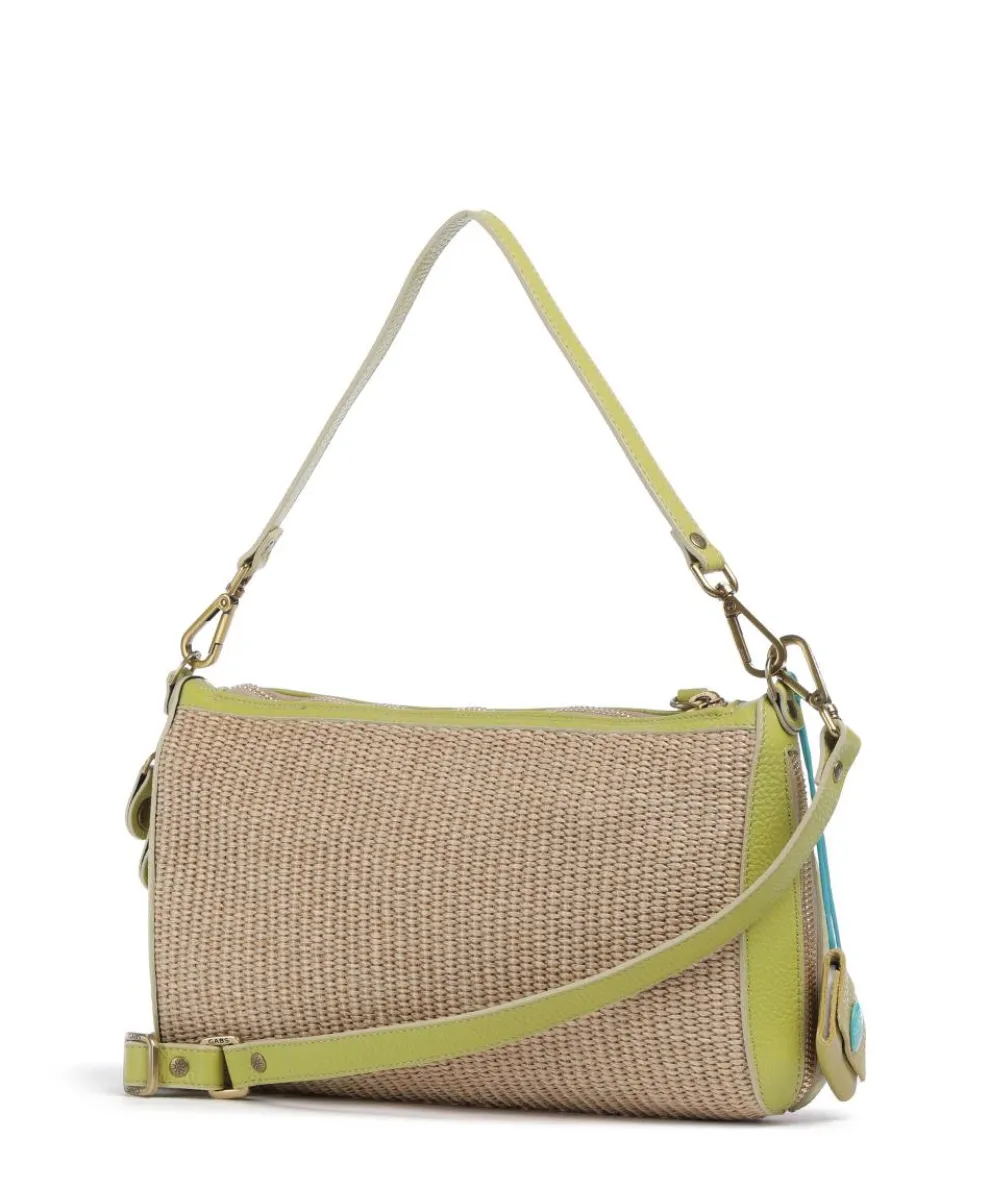 Oceania Pepita Schultertasche Bast, genarbtes Kalbsleder beige/grün