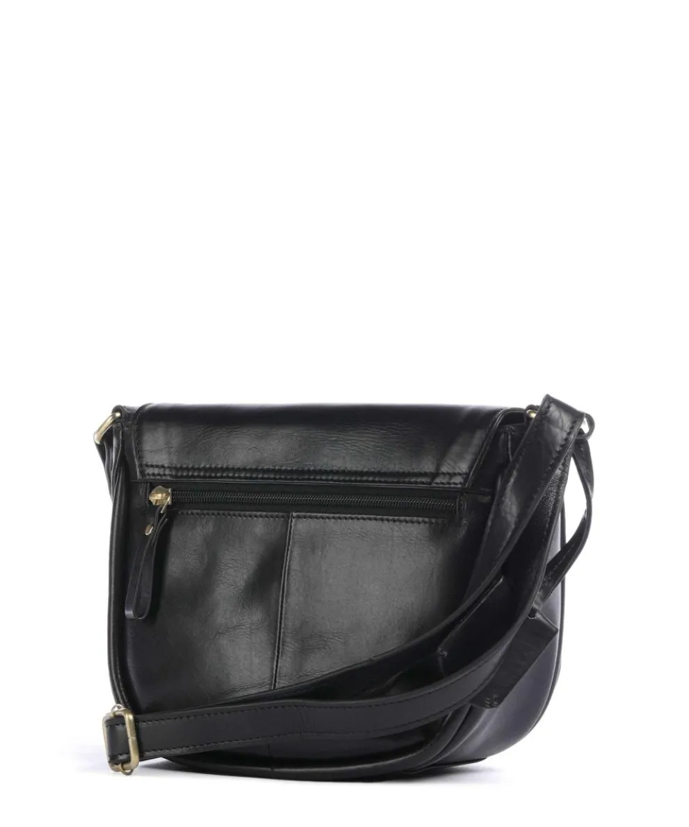 Vintage Veda Umhängetasche fein genarbtes Leder schwarz