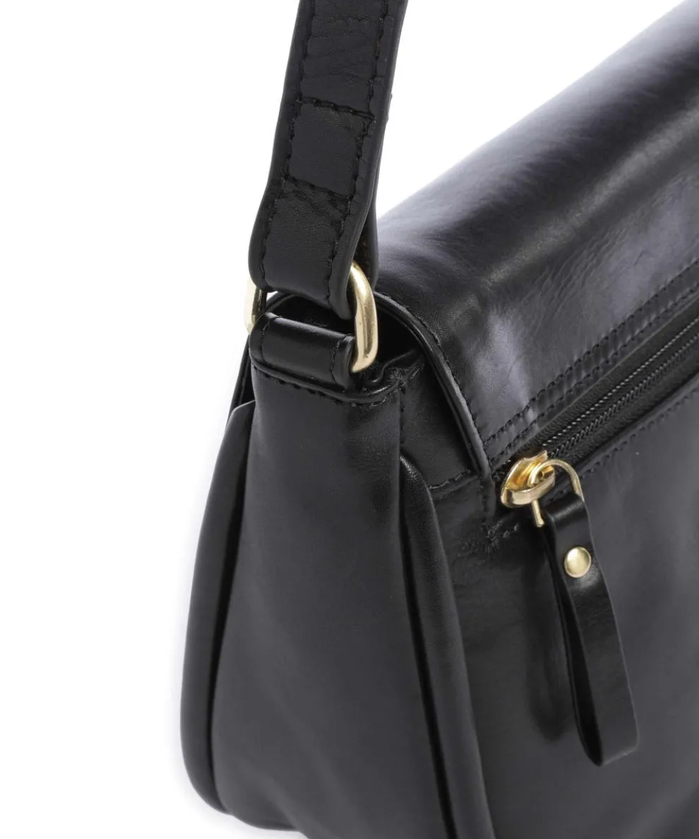 Vintage Veda Umhängetasche fein genarbtes Leder schwarz