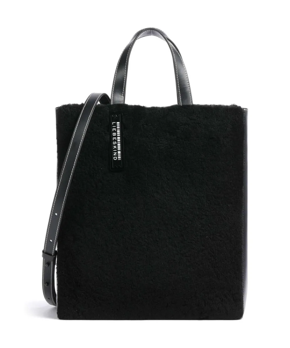 Paper Bag Shearling M Handtasche fein genarbtes Leder, Kunstfell schwarz
