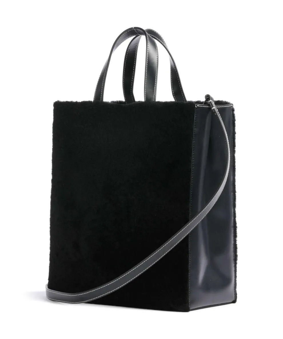 Paper Bag Shearling M Handtasche fein genarbtes Leder, Kunstfell schwarz