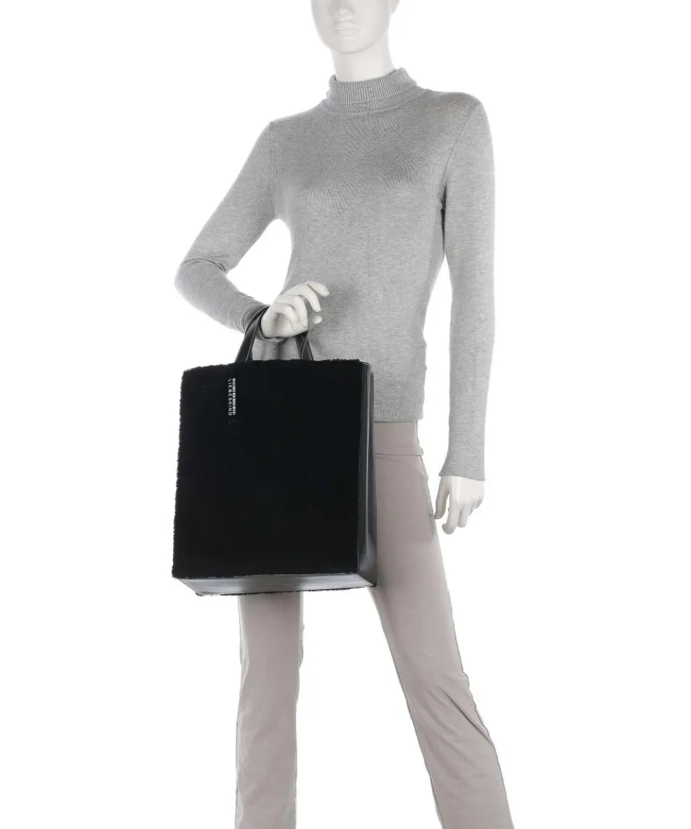 Paper Bag Shearling M Handtasche fein genarbtes Leder, Kunstfell schwarz