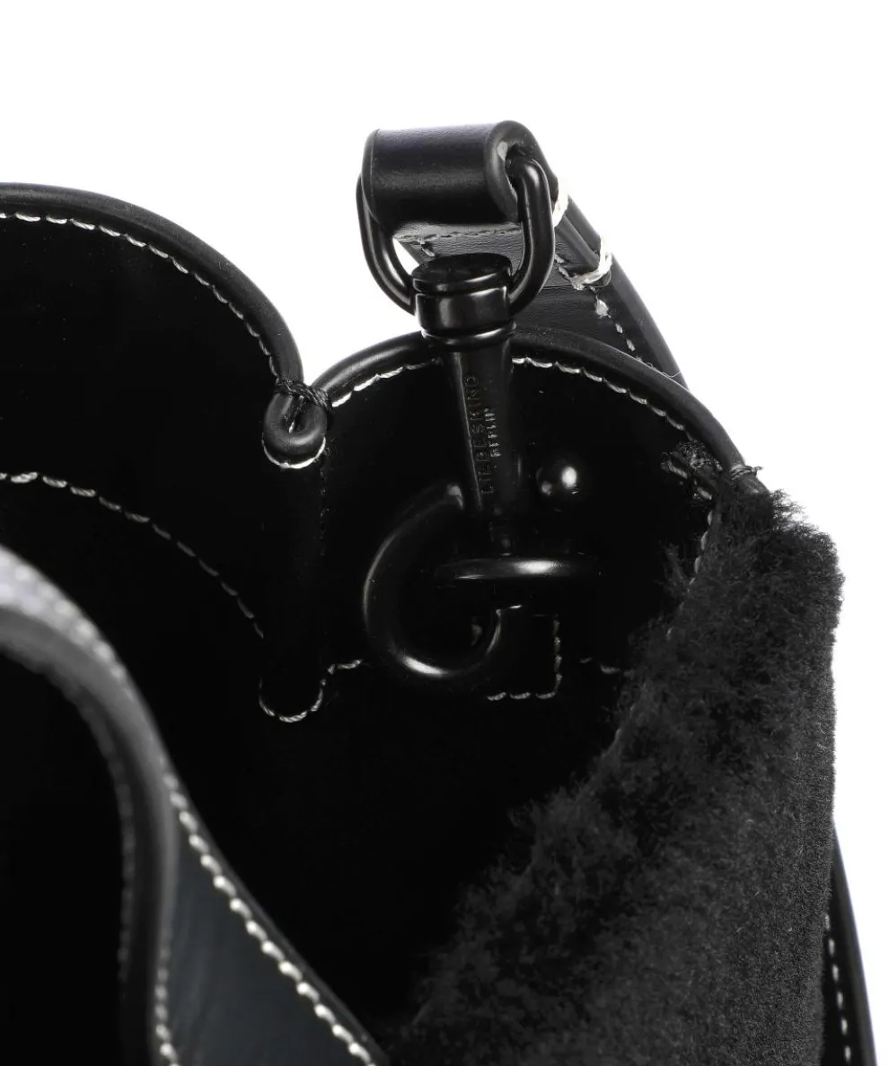 Paper Bag Shearling M Handtasche fein genarbtes Leder, Kunstfell schwarz