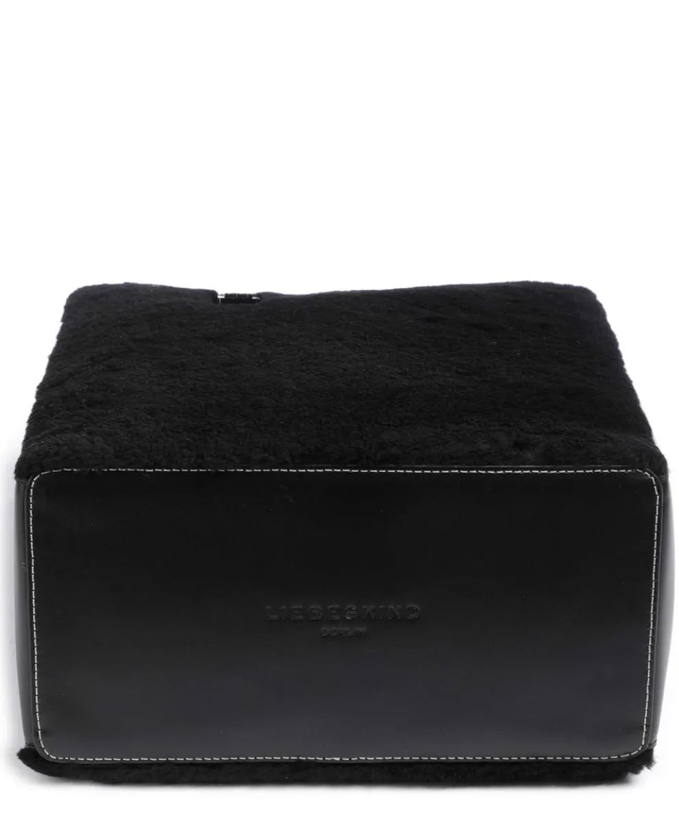 Paper Bag Shearling M Handtasche fein genarbtes Leder, Kunstfell schwarz