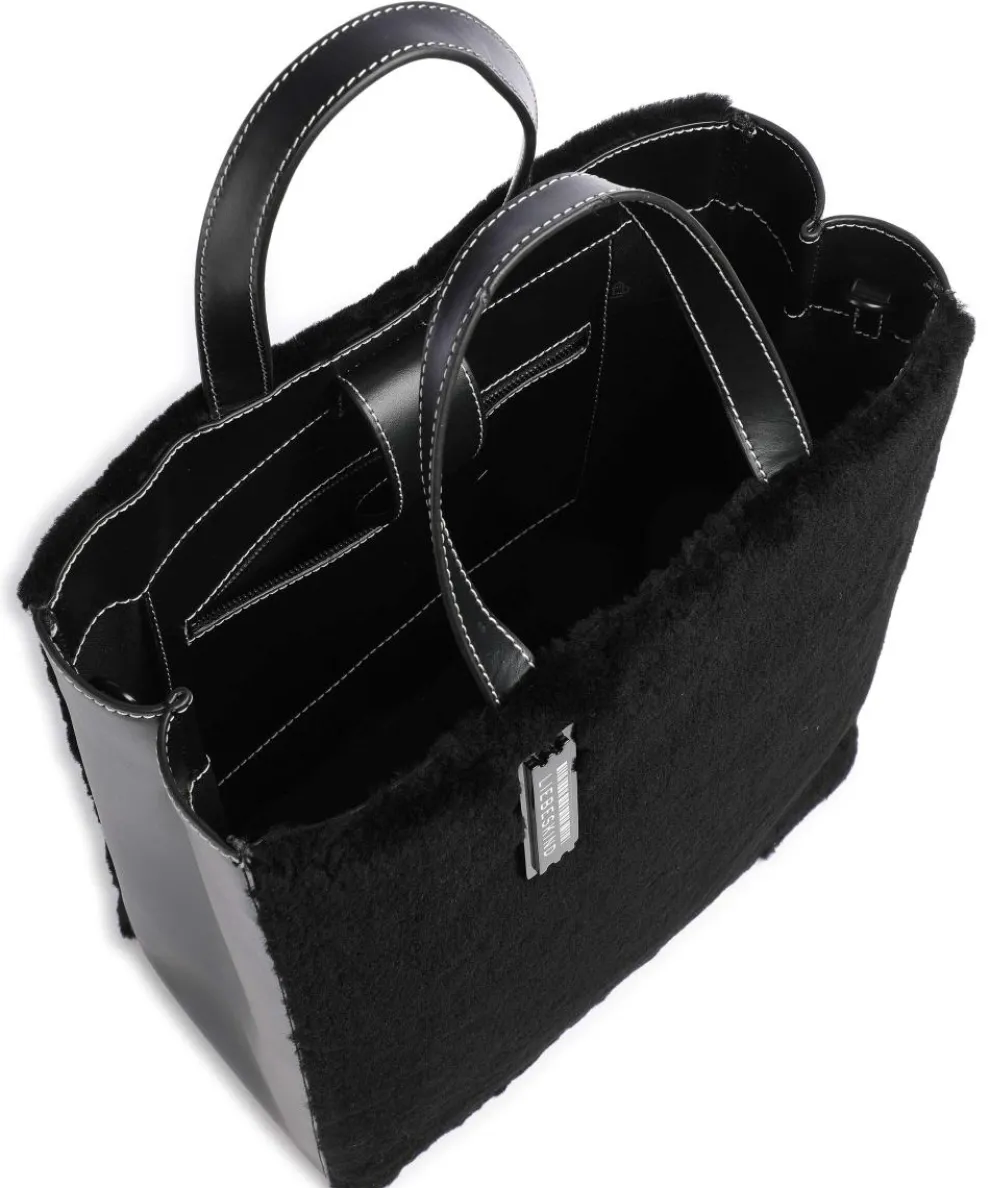 Paper Bag Shearling M Handtasche fein genarbtes Leder, Kunstfell schwarz