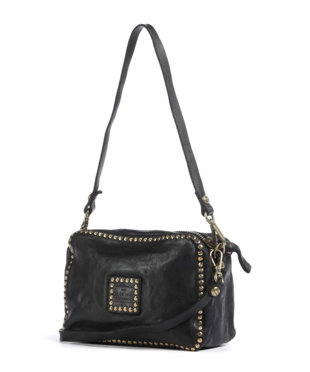 Schultertasche fein genarbtes Kalbsleder schwarz