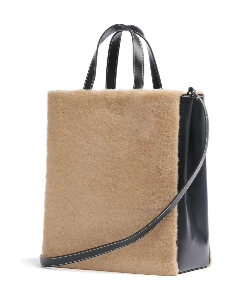 Paper Bag Shearling M Handtasche fein genarbtes Leder, Kunstfell braun/schwarz