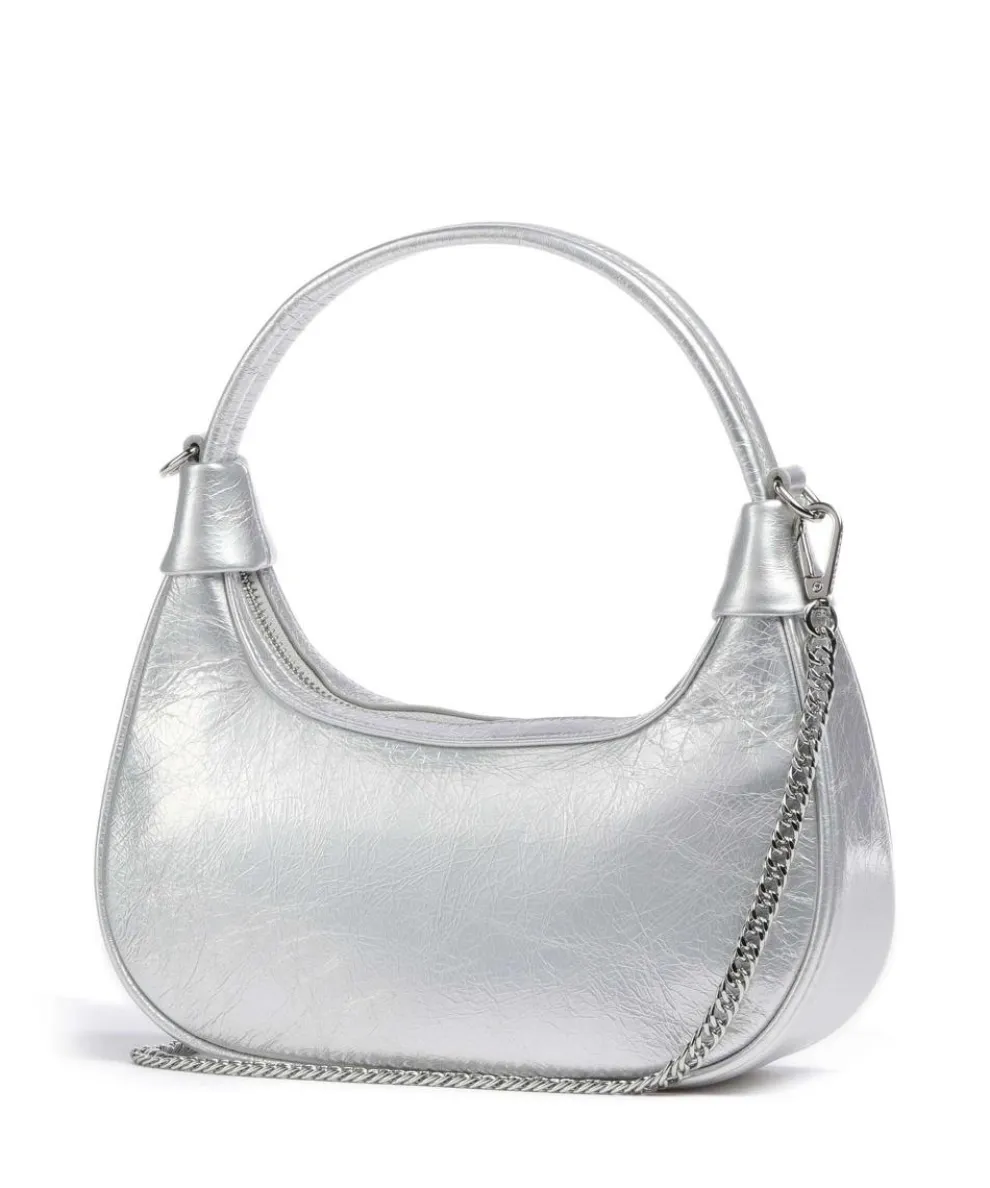 Donna Aura Schultertasche weiches Rindsleder silber