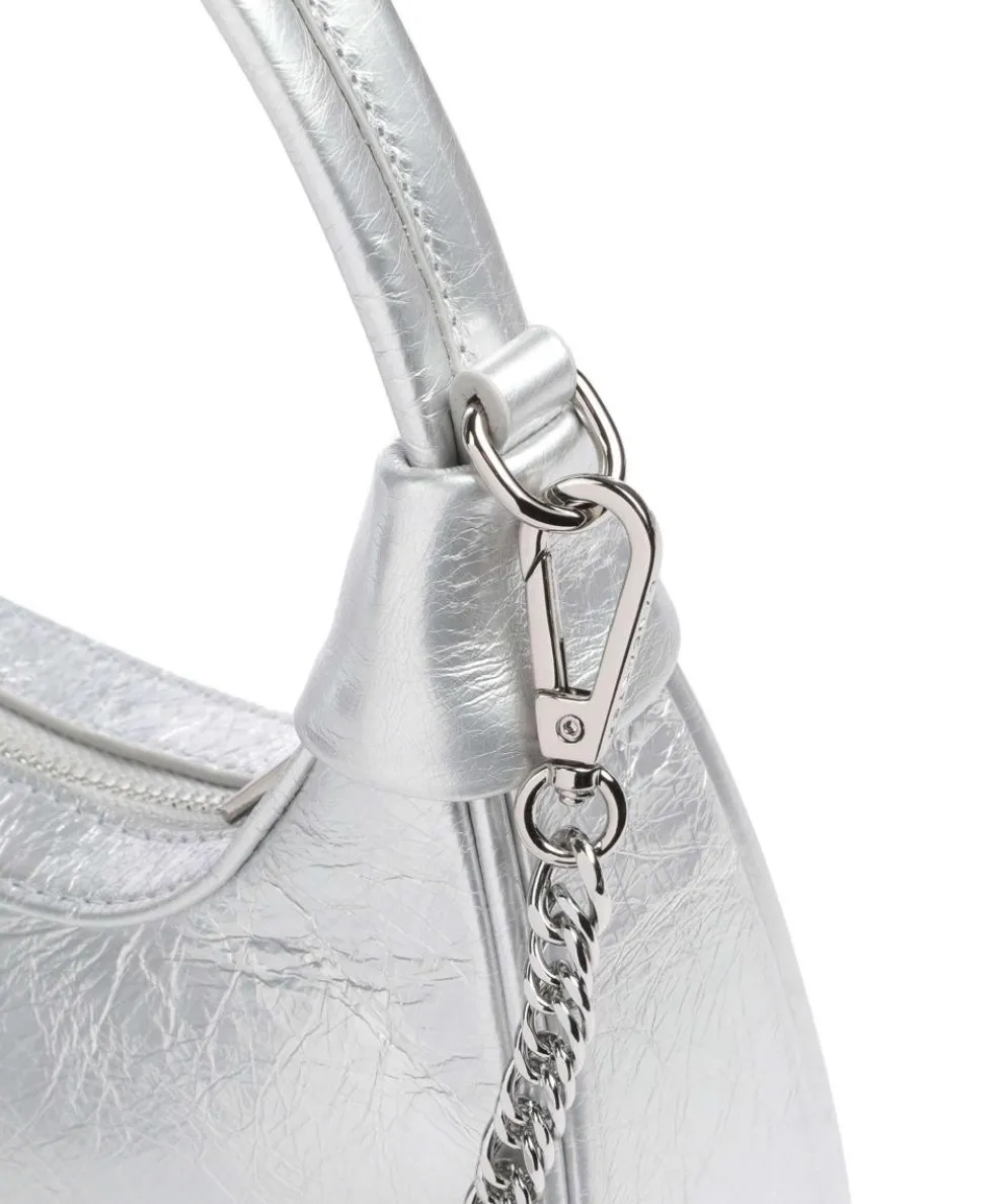 Donna Aura Schultertasche weiches Rindsleder silber