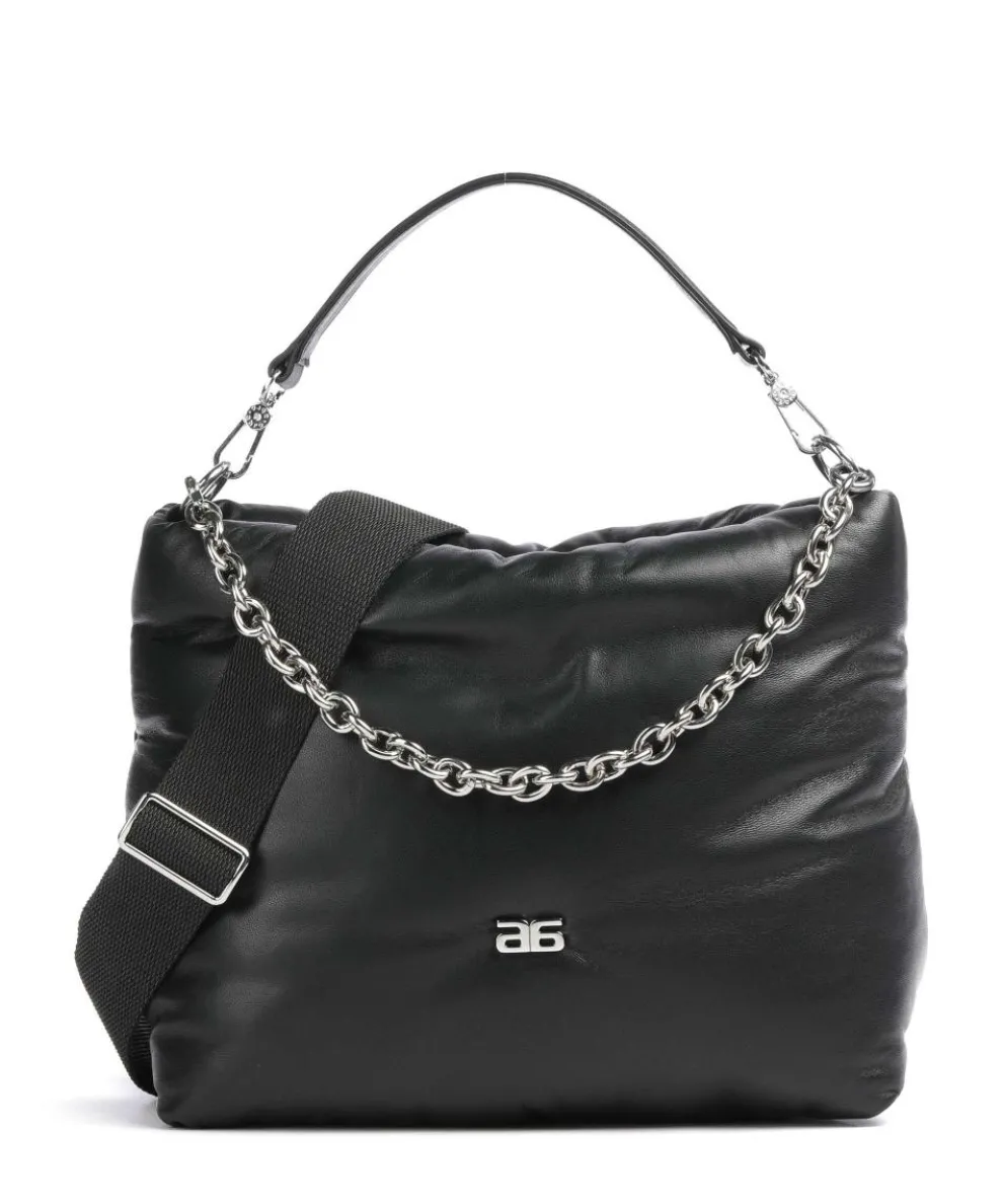 Piuma_Lucido Puffer Beuteltasche fein genarbtes Leder schwarz