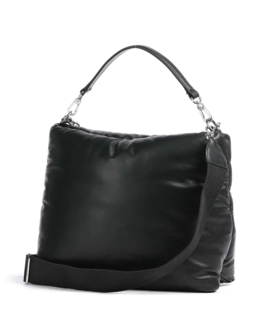 Piuma_Lucido Puffer Beuteltasche fein genarbtes Leder schwarz