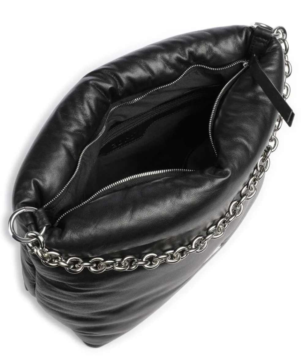 Piuma_Lucido Puffer Beuteltasche fein genarbtes Leder schwarz