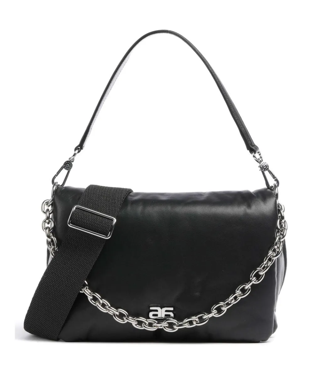 Piuma_Lucido Puffer Schultertasche fein genarbtes Rindsleder schwarz