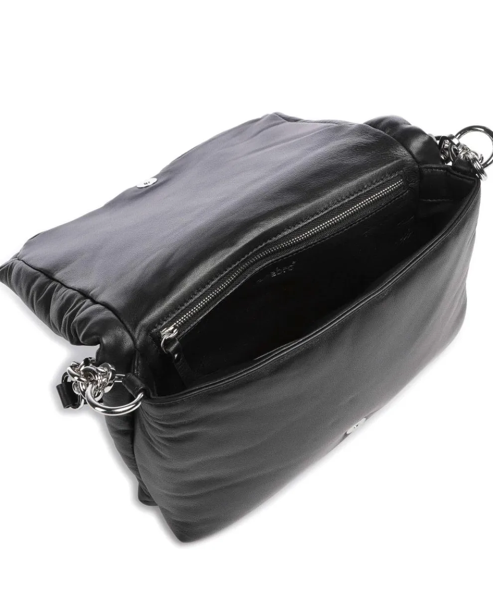 Piuma_Lucido Puffer Schultertasche fein genarbtes Rindsleder schwarz