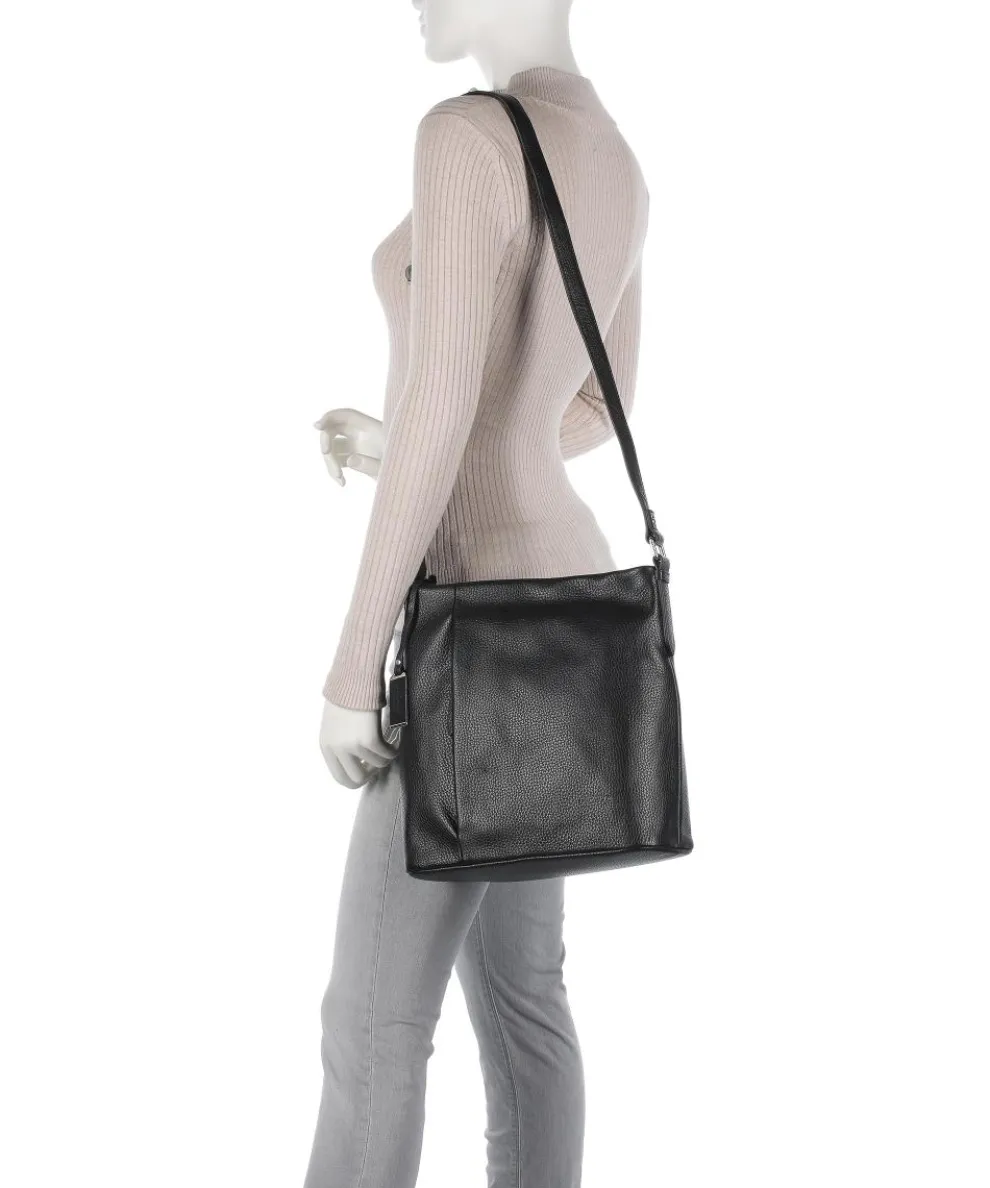 Pure Schultertasche genarbtes Rindsleder schwarz