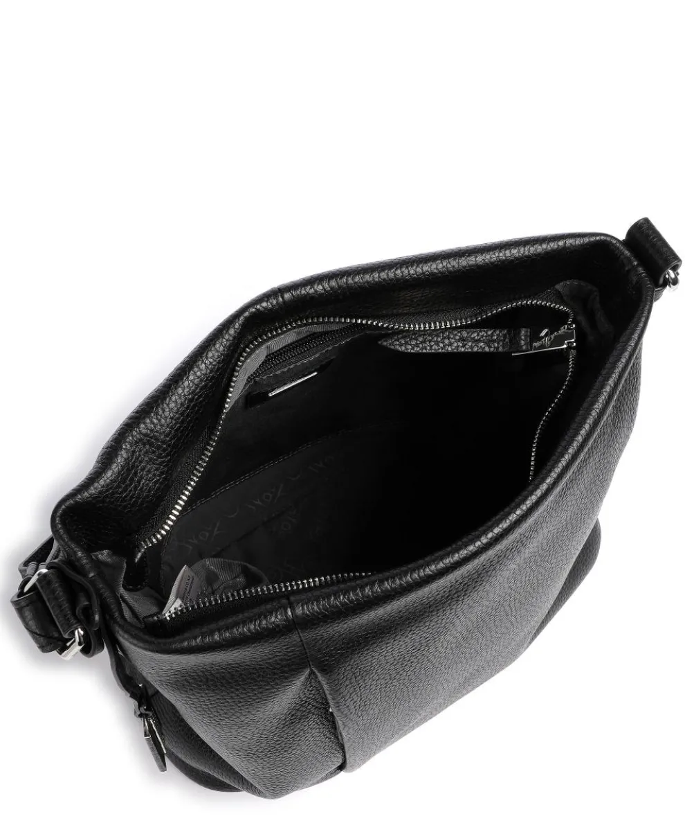 Pure Schultertasche genarbtes Rindsleder schwarz