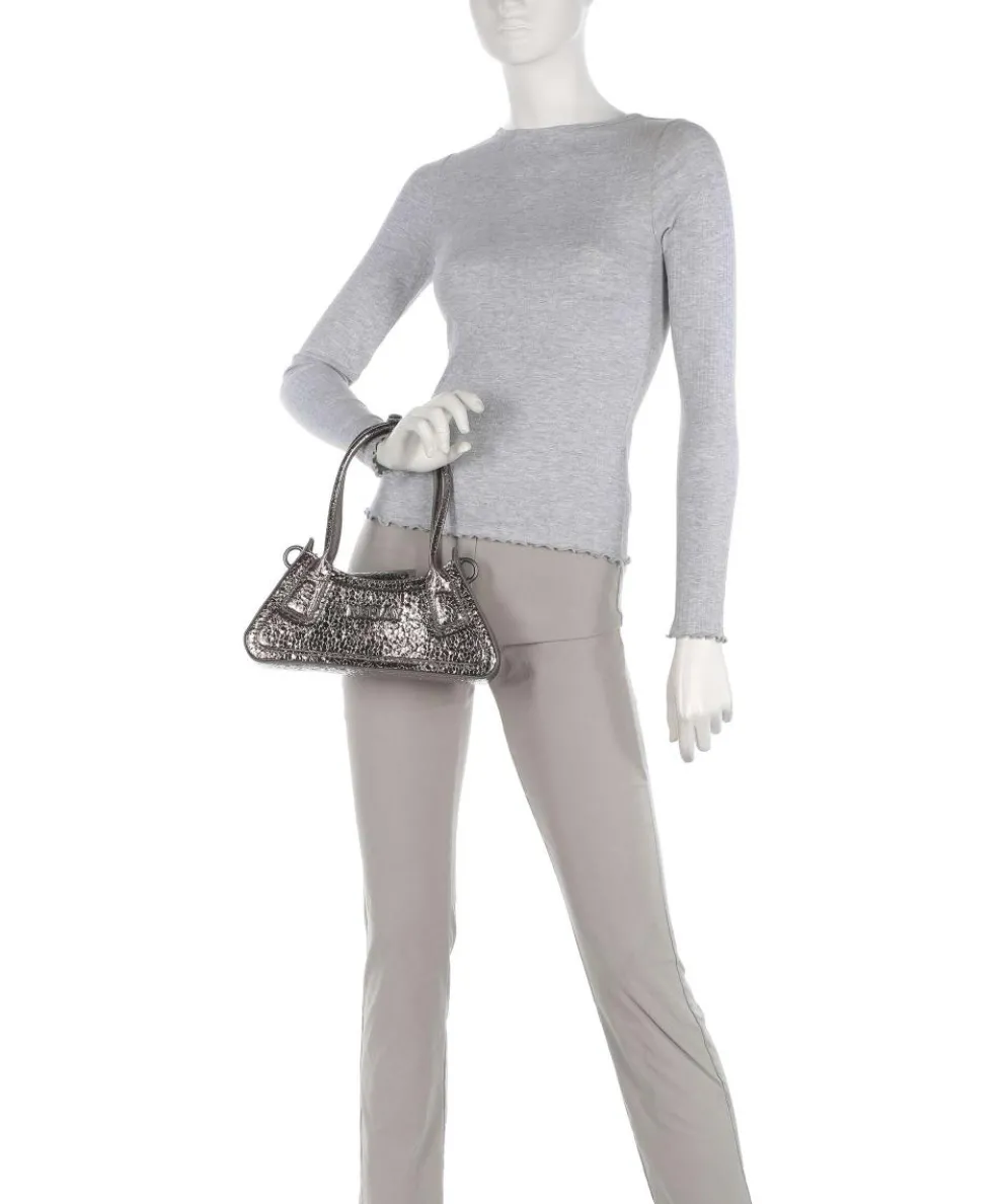 Schultertasche Lederimitat platin