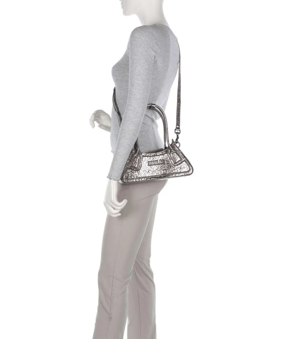 Schultertasche Lederimitat platin