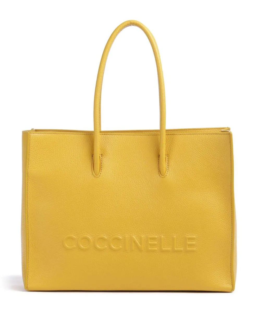 Myrtha Maxi Logo Shopper genarbtes Leder senfgelb