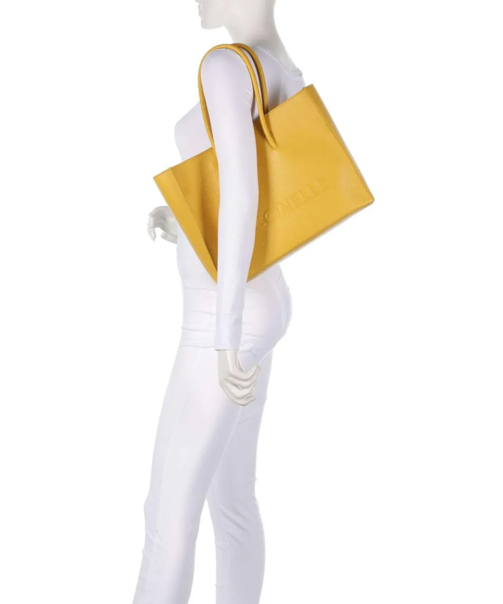 Myrtha Maxi Logo Shopper genarbtes Leder senfgelb
