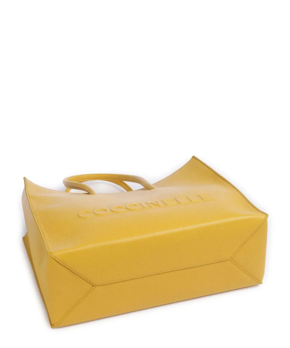 Myrtha Maxi Logo Shopper genarbtes Leder senfgelb