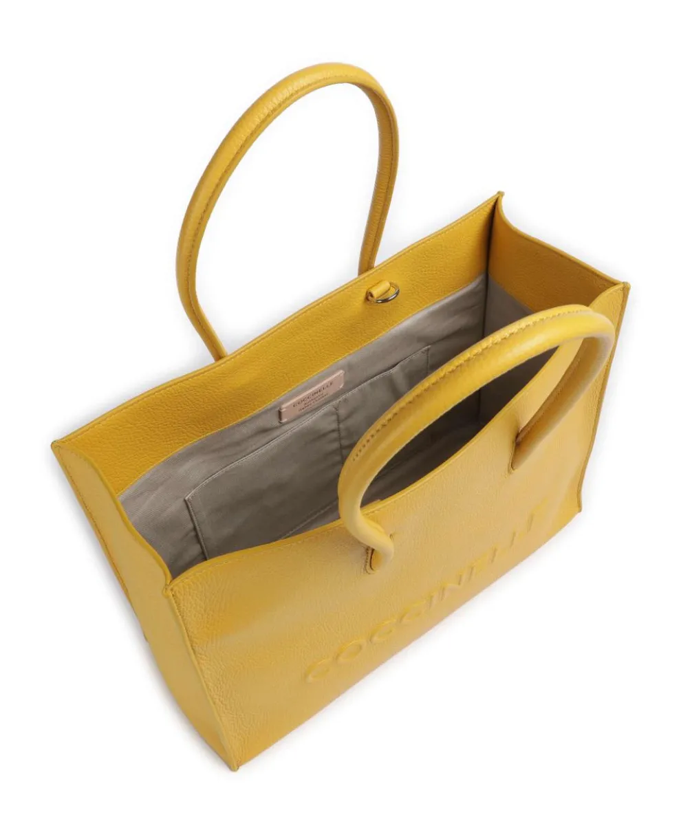 Myrtha Maxi Logo Shopper genarbtes Leder senfgelb