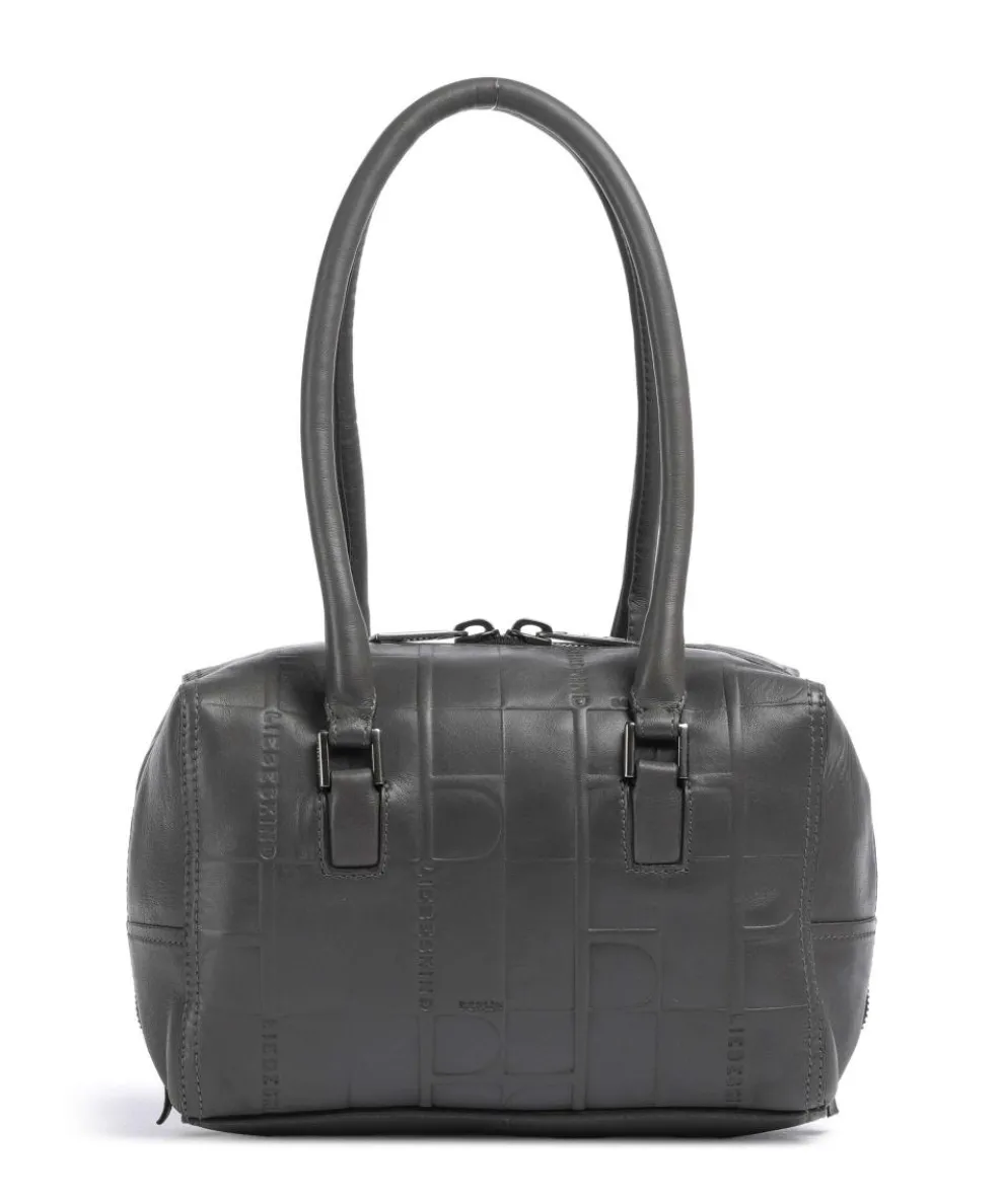 Kayla Monogram Sheep Natural S Schultertasche geprägtes Rindsleder dunkelgrau