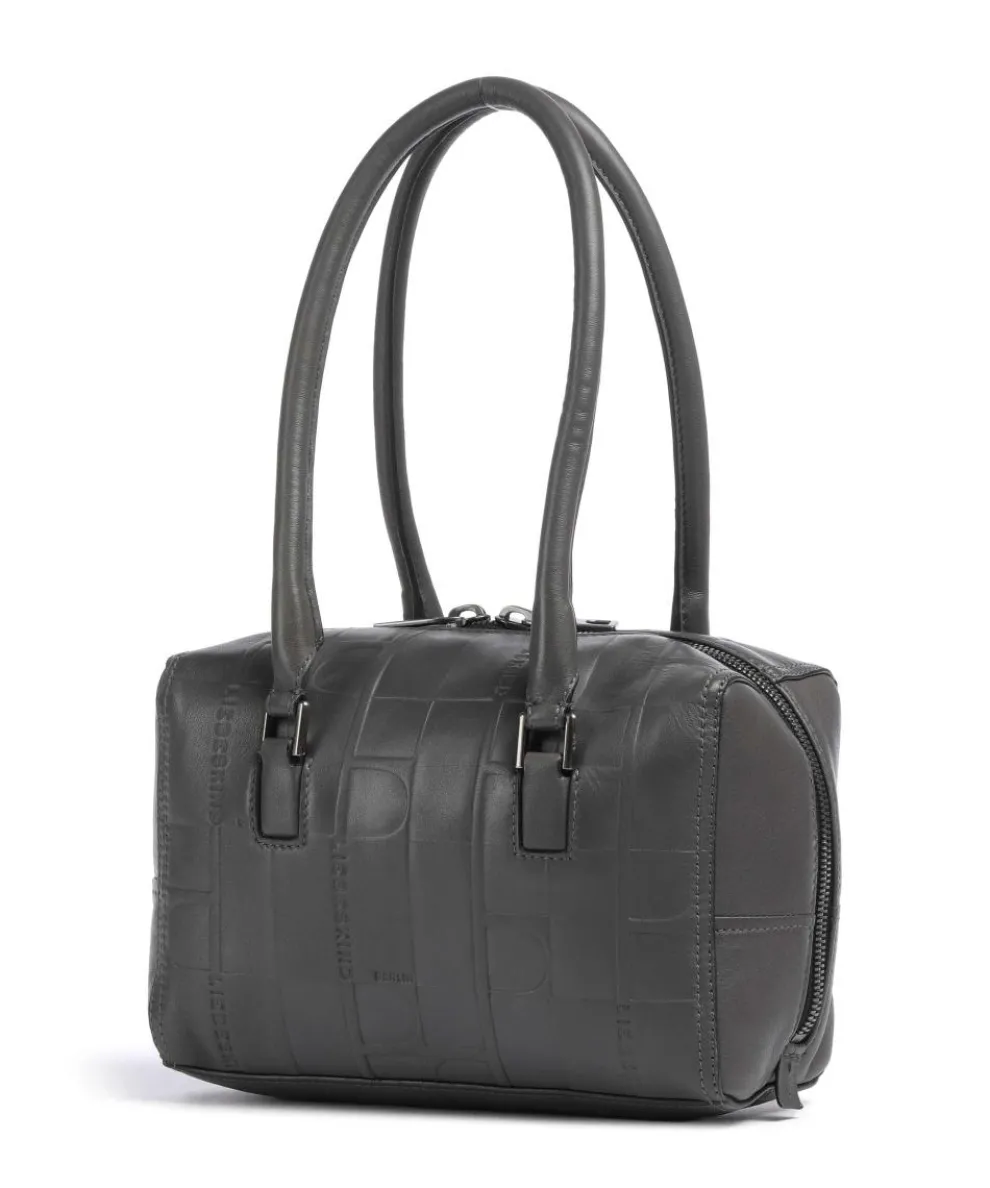 Kayla Monogram Sheep Natural S Schultertasche geprägtes Rindsleder dunkelgrau