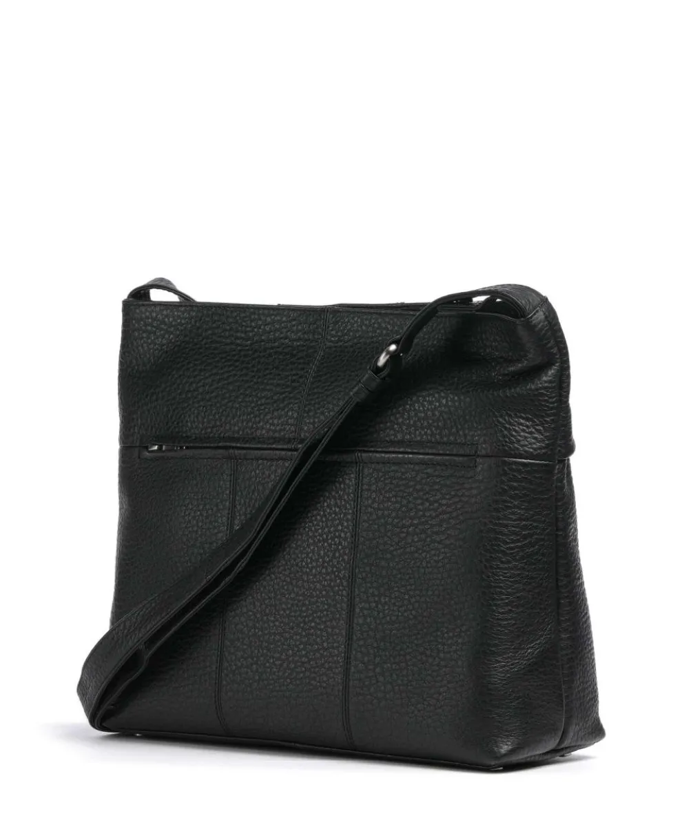 Hirsch Pita Umhängetasche genarbtes Leder schwarz