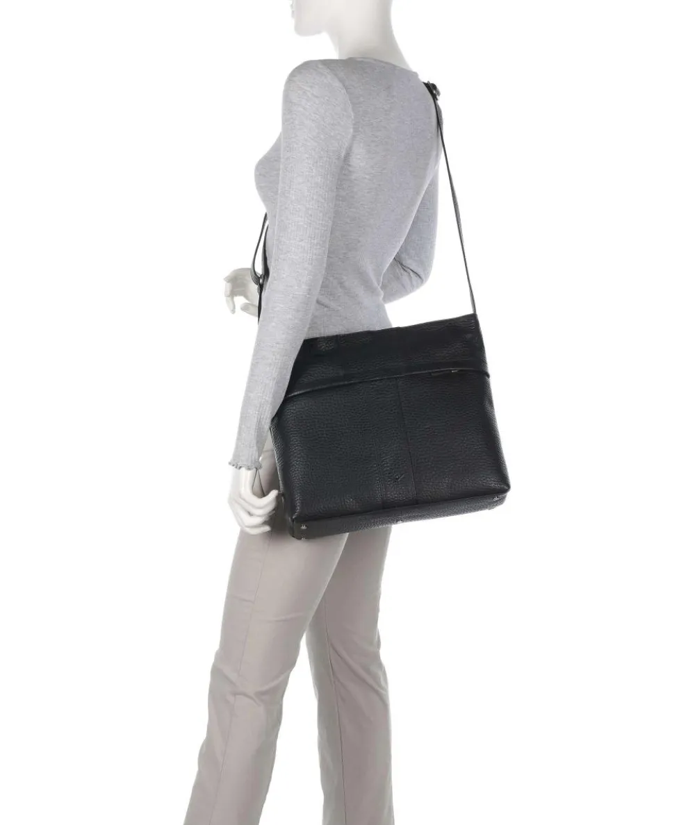 Hirsch Pita Umhängetasche genarbtes Leder schwarz