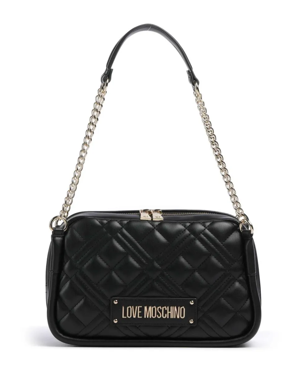 Quilted Schultertasche Lederimitat schwarz