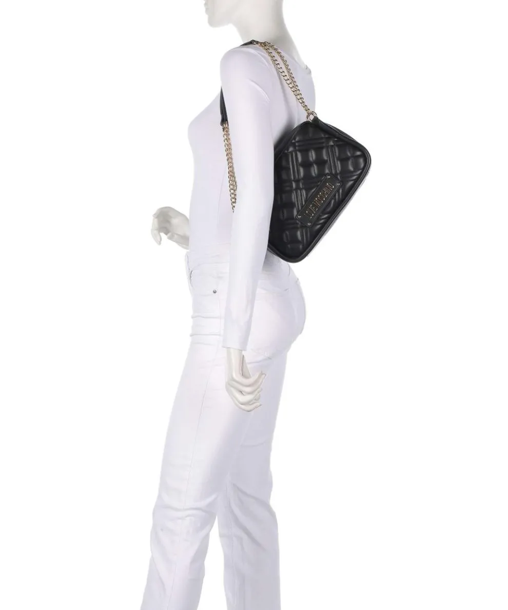 Quilted Schultertasche Lederimitat schwarz