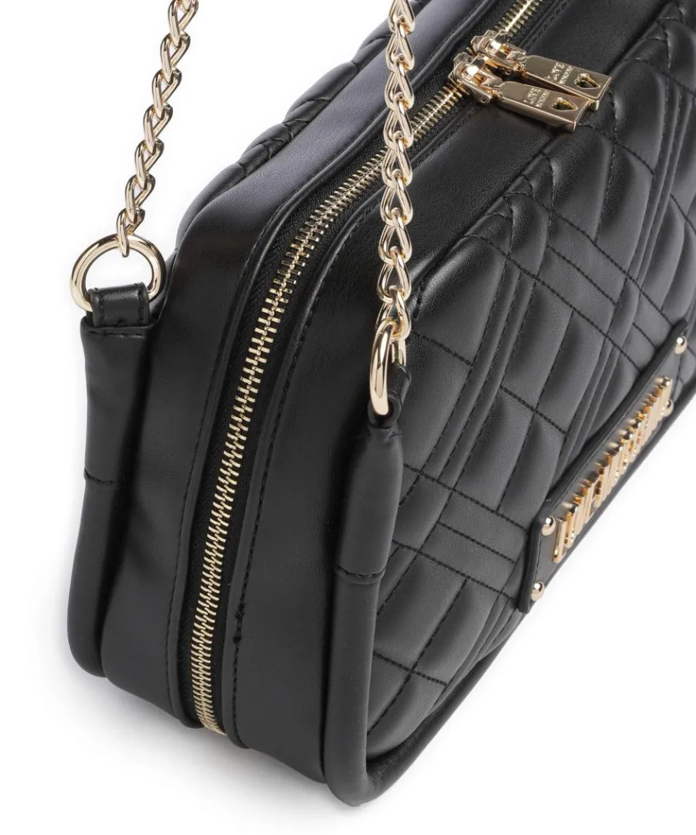 Quilted Schultertasche Lederimitat schwarz